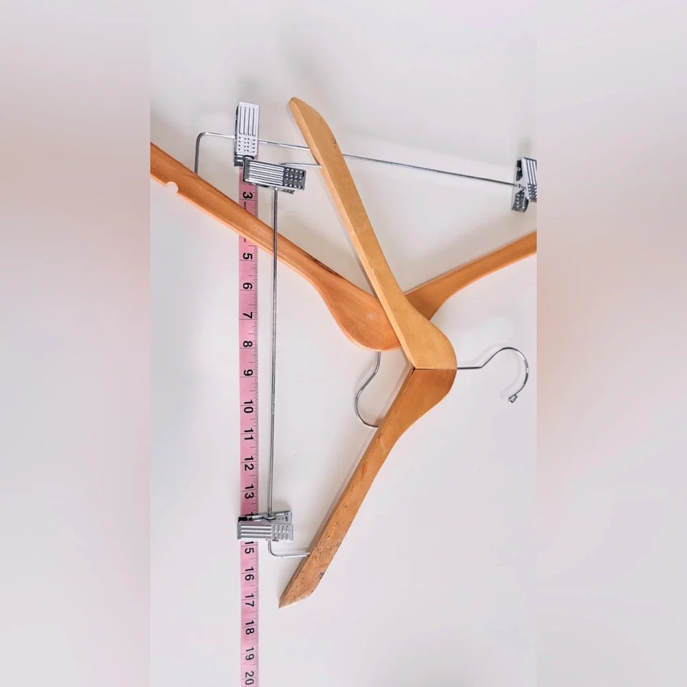 2 VINTAGE Wooden Slacks Pants & Skirt Hangers - Light Wood & Chrome Clamps